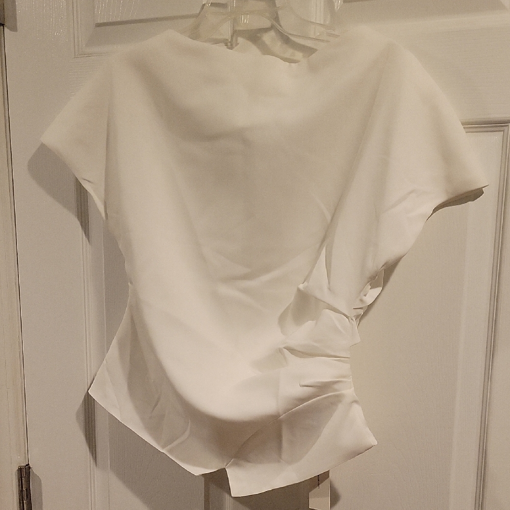 Commense White Short-Sleeve Draped Blouse